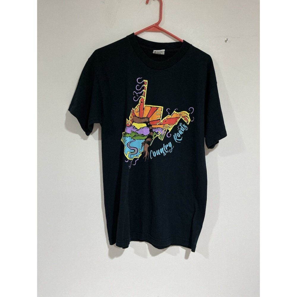 Men’s Bayside Heavy Weight Short Sleeve Blue T Shirt With Graphic Large